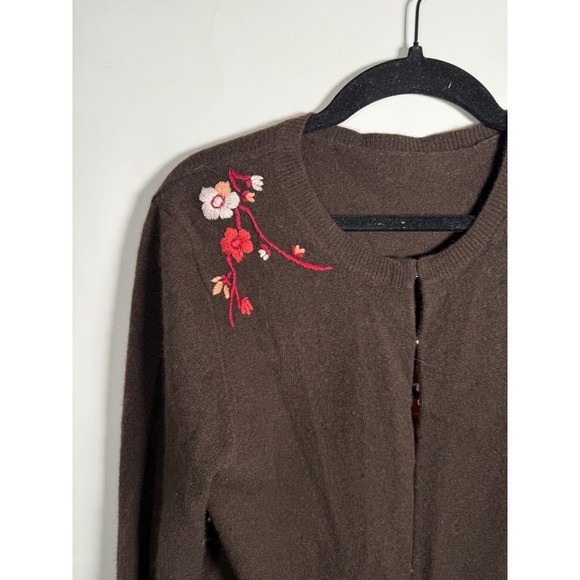 Brown Embroidered Floral Cardigan Sweater Women's Long Sleeve‎ Button Up Med - Picture 2 of 7